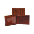 Croco Embossed Calf Leather Slim Billfold w/ ID Window